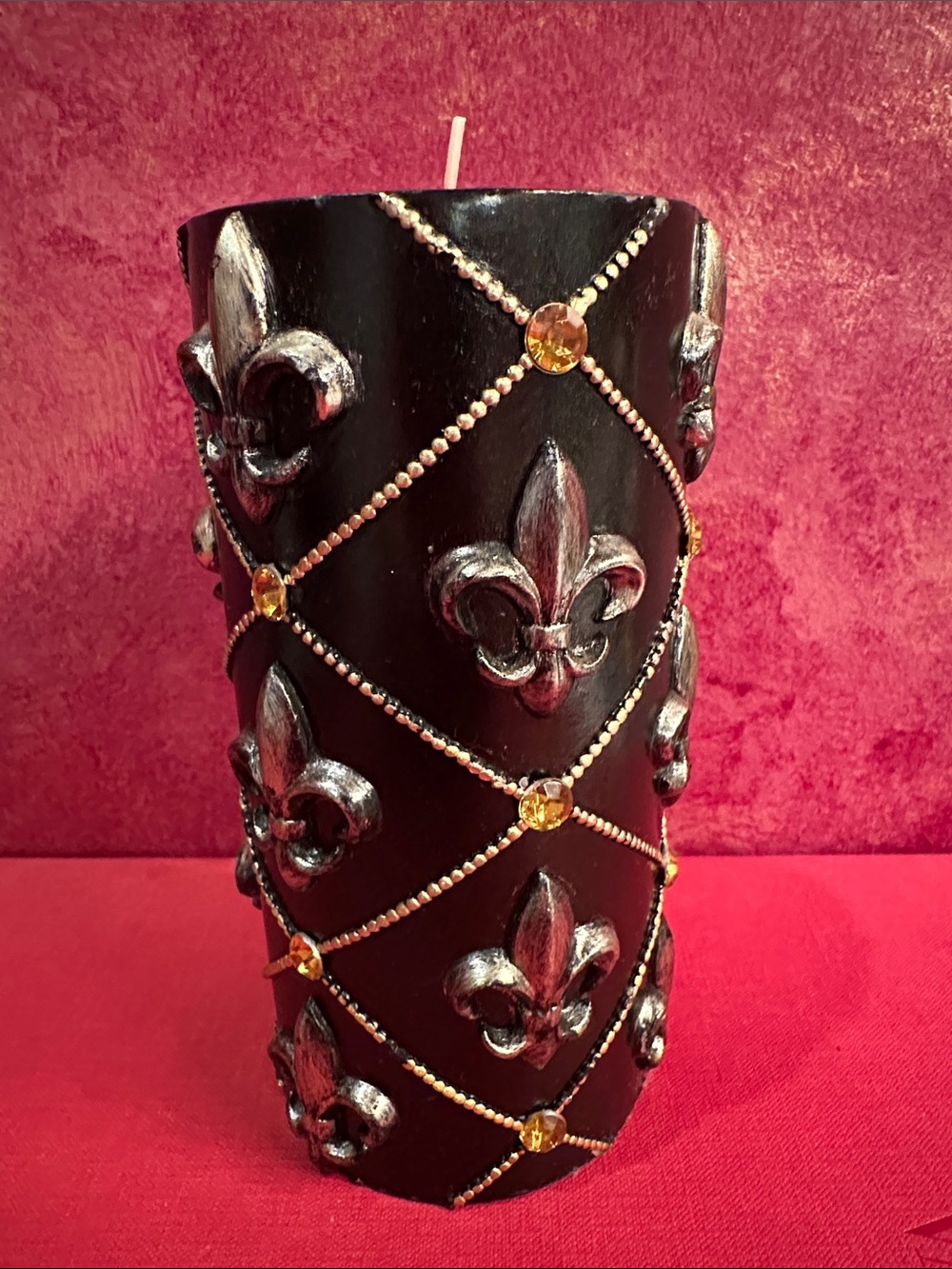 Pier 1 imports Black Fleur-de-Lis Decorative Candle with Gold Accents new